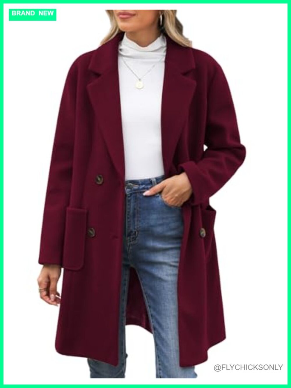 Wool Blend Pea Coat Double Breasted Notch Lapel Trench Coat Women